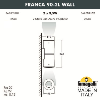 Светильник на стену FUMAGALLI FRANCA 90 3A7.003.000.AXU2L