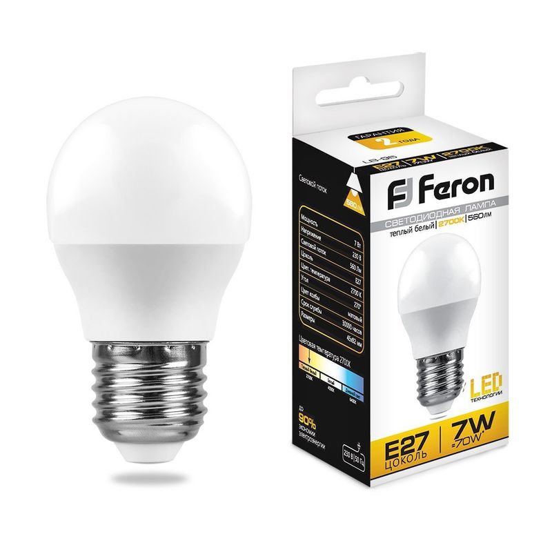 Светодиодная лампа Feron E27 7W 2700K 25481