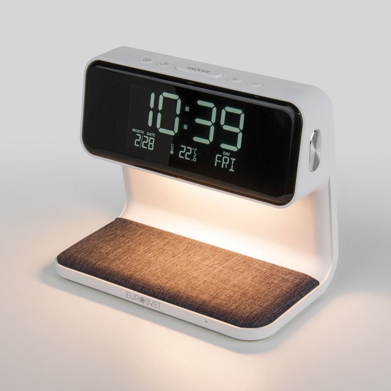 Светодиодная настольная лампа с беспроводной зарядкой и будильником Eurosvet Smith 80506/1 белый