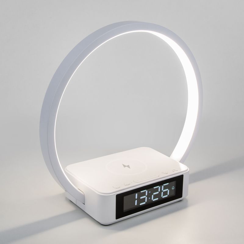 Сенсорная светодиодная настольная лампа с беспроводной зарядкой и будильником Eurosvet Timelight 80505/1 белый