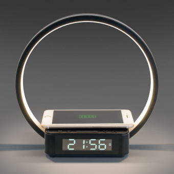 Сенсорная светодиодная настольная лампа с беспроводной зарядкой и будильником Eurosvet Timelight 80505/1 черный