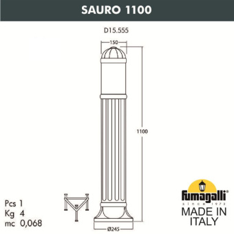 Садовый светильник-столбик Fumagalli SAURO D15.555.000.WYF1R